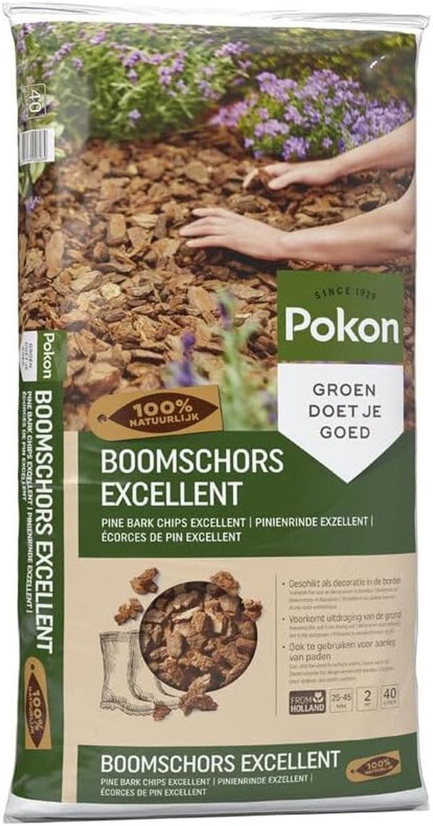 Boomschors Excellent - Natuurlijke bodembedekker - Decoratief Tuinieren - Voorkomt uitdroging bodem - 40 Liter - Bruin