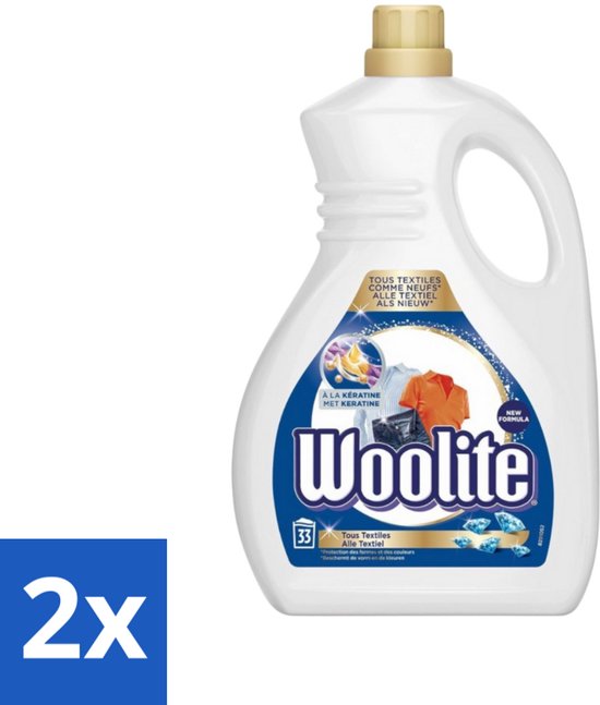2 x Woolite Textile - Vloeibaar Wasmiddel - Met Keratine - Textiel Was - 33 Wasbeurten - 2L - Wasmiddel - Vloeibaar Wasmiddel - Wasmiddel Met Keratine - Textielwas - Kledingwas