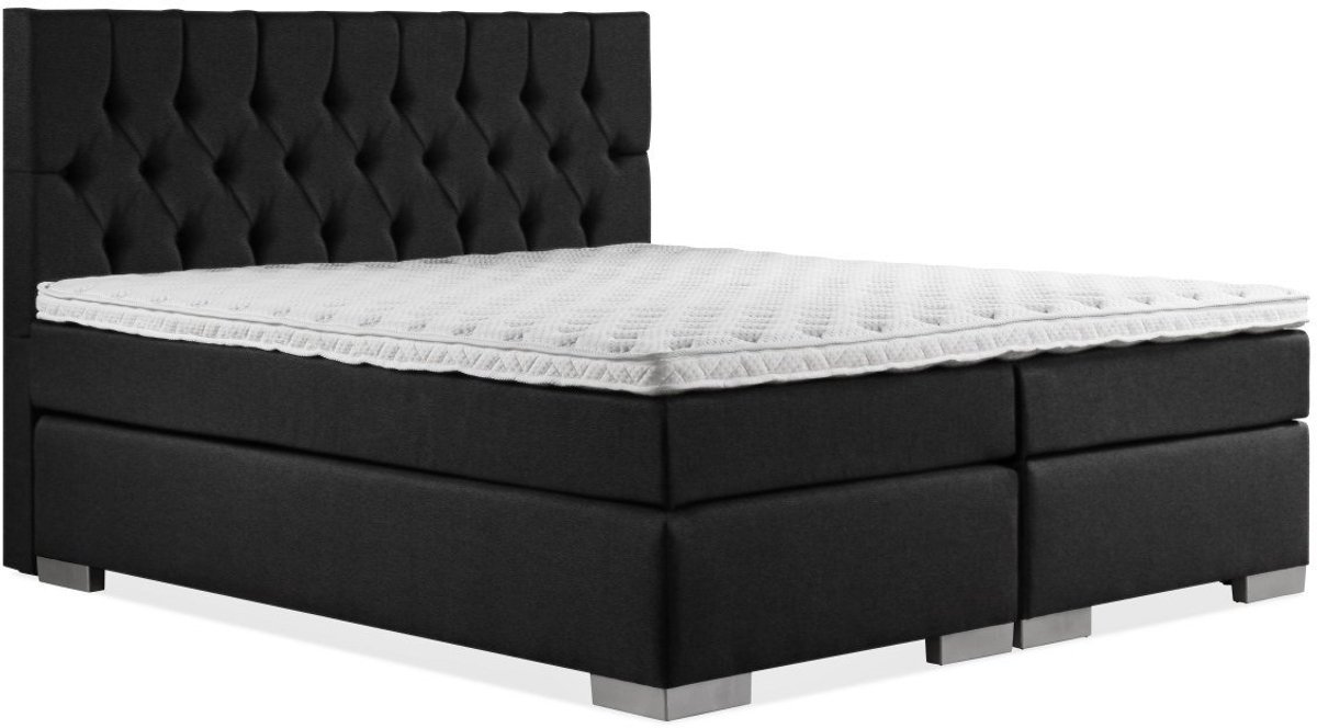 Boxspring Zen - 160x200 - Incl. Gecapitonneerd hoofdbord - Gitzwart lederlook