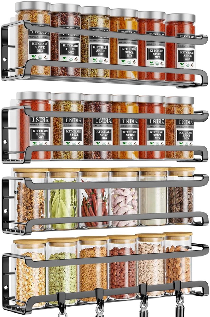 SNJY® Kruidenrek Ophangbaar - Kruidenrek voor Kruidenpotjes - Kruidenrekken - 6,9D x 29B x 6,9H cm - Zwart