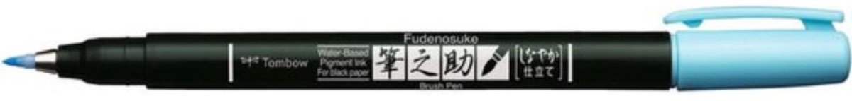 Tombow Fudenosuke Brush Pen Soft - Lichtblauw - Voor Zwart Papier