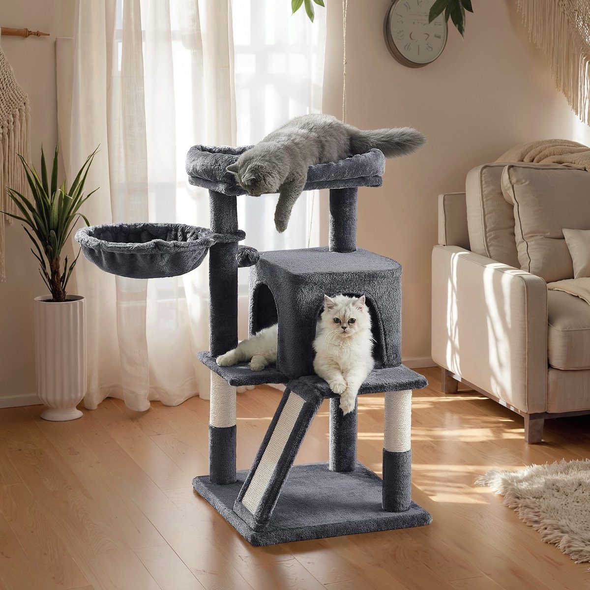 Krabpaal – Geperst hout – Lichtgrijs – Verbreed platform voor grote katten