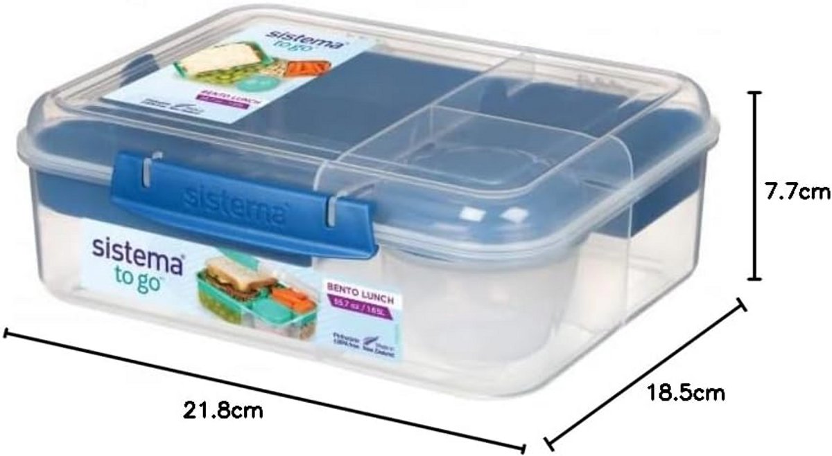 Set van 4 Bento Lunchboxen To Go met Yoghurtpot, 1.65L - Voorgescheiden Opslag