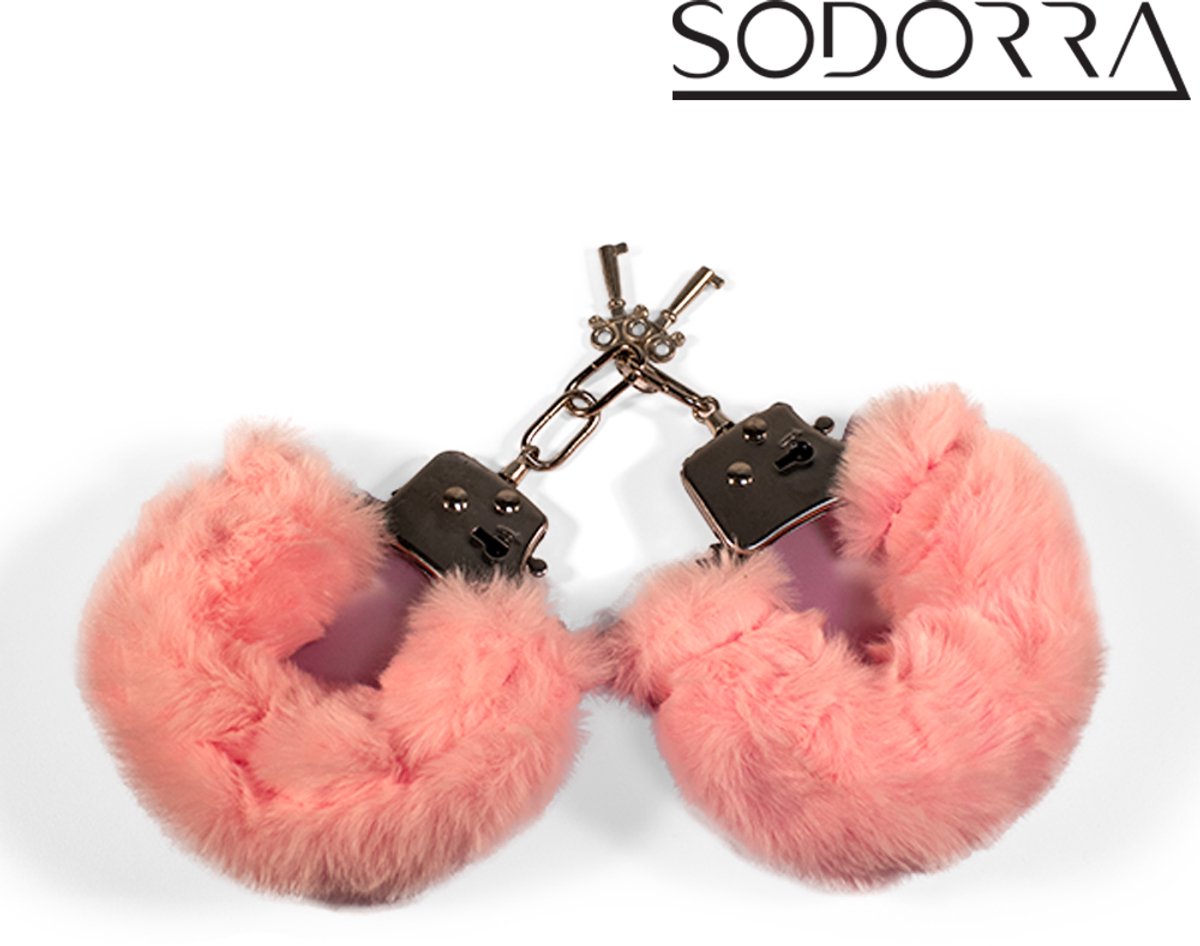 Sodorra - Fluff Cuffs Roze - Stevige stalen handboeien - Zacht pluche