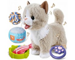 Interactieve Pluche Kat met Afstandsbediening - Wandelende Speelgoedkat voor Kinderen - Loopt, Miauwt en Kwispelt - Elektrisch Huisdier met Accessoires - Zacht Knuffeldier Cadeau