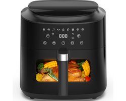 Dewelling AF80D10-2 Heteluchtfriteuse met kijkvenster – XXL 9L Airfryer, 2350 W, 360° heteluchtcirculatie, 9 voorgeprogrammeerde instellingen, schudherinnering