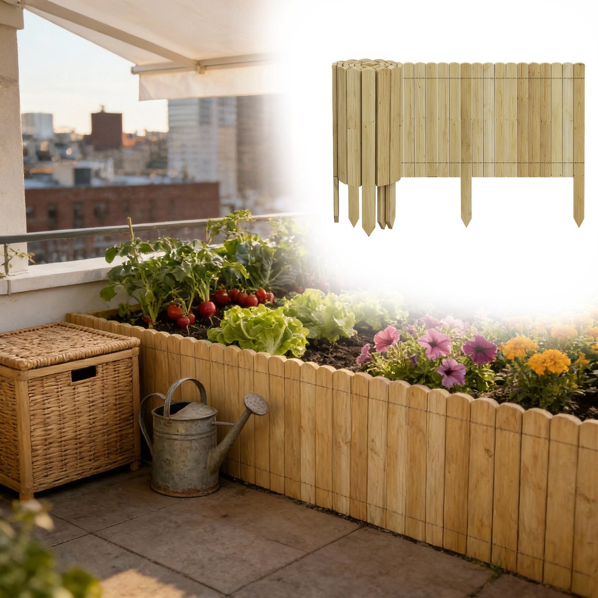 Aufun Flexibele grenenhouten schutting, tuinranddecoratie - 40×200 cm Natuurlijke houtkleur - Geschikt voor het markeren van paden, tuin- en gazongrenzen.