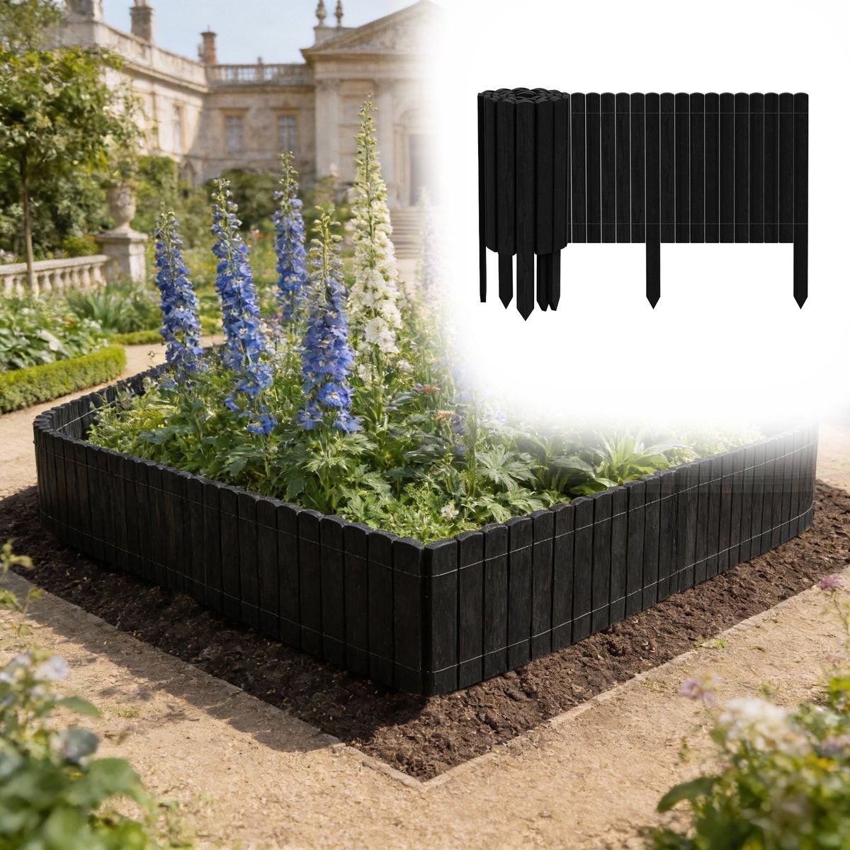 Aufun Flexibele grenenhouten schutting, tuinranddecoratie - 40×200 cm Antraciet - Geschikt voor het markeren van paden, tuin- en gazongrenzen.