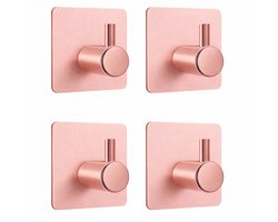 Knaak Handdoekhaak Set - Zonder Boren - Zelfklevend - RVS - Roze - 4 Stuks - Keuken & Badkamer