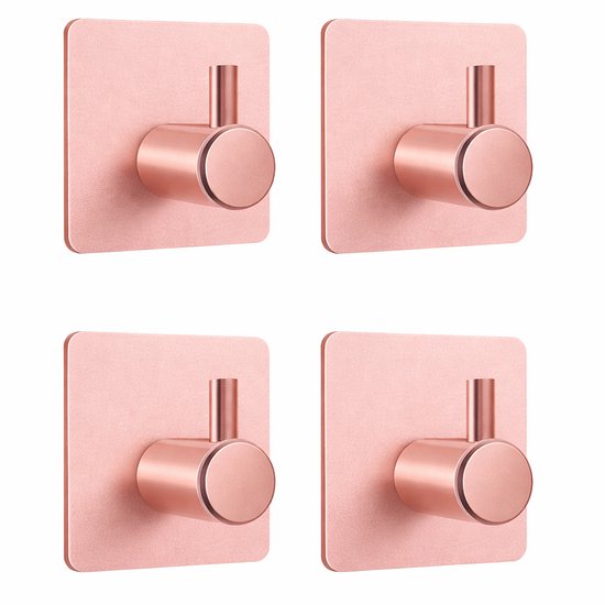 Knaak Handdoekhaak Set - Zonder Boren - Zelfklevend - RVS - Roze - 4 Stuks - Keuken & Badkamer
