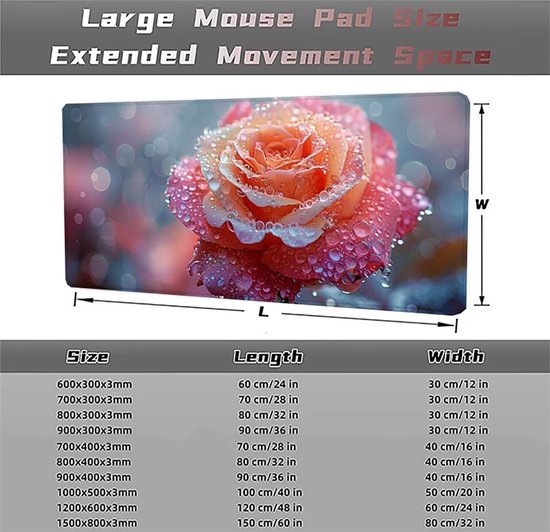 Gaming Muismat - Grote Tafelonderlegger - Precisie en Snelheid - Waterdicht Antislip - 800x400x3mm - Roze Bloem — afbeelding 3