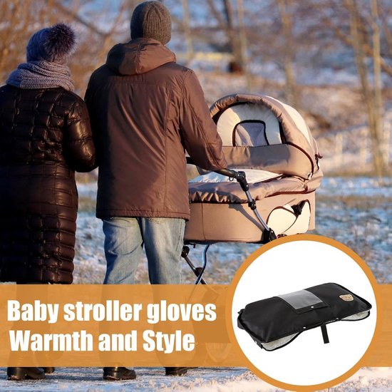 Kinderwagen Handmof - Warme Kinderwagenhandschoenen - Bescherming Tegen Kou - Met Transparant GSM Zakje - 52x30cm - Zwart van Merkloos — afbeelding 5