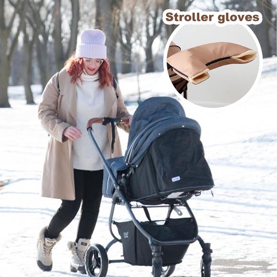 Kinderwagen Handmuff - Wandelwagen Accessoire - Warme Handen - Waterdicht & Ritsbaar - 56cm Lengte - Khaki van Merkloos — afbeelding 2