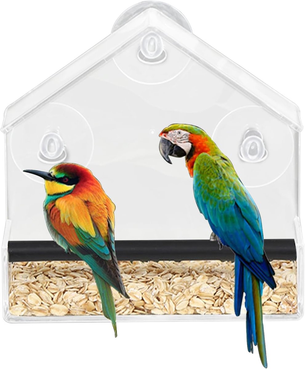 Vogelvoederstation - Vogelhuisje raam - Vogels observeren - Sterke zuignappen - 15x15x6.5 cm - Doorzichtig