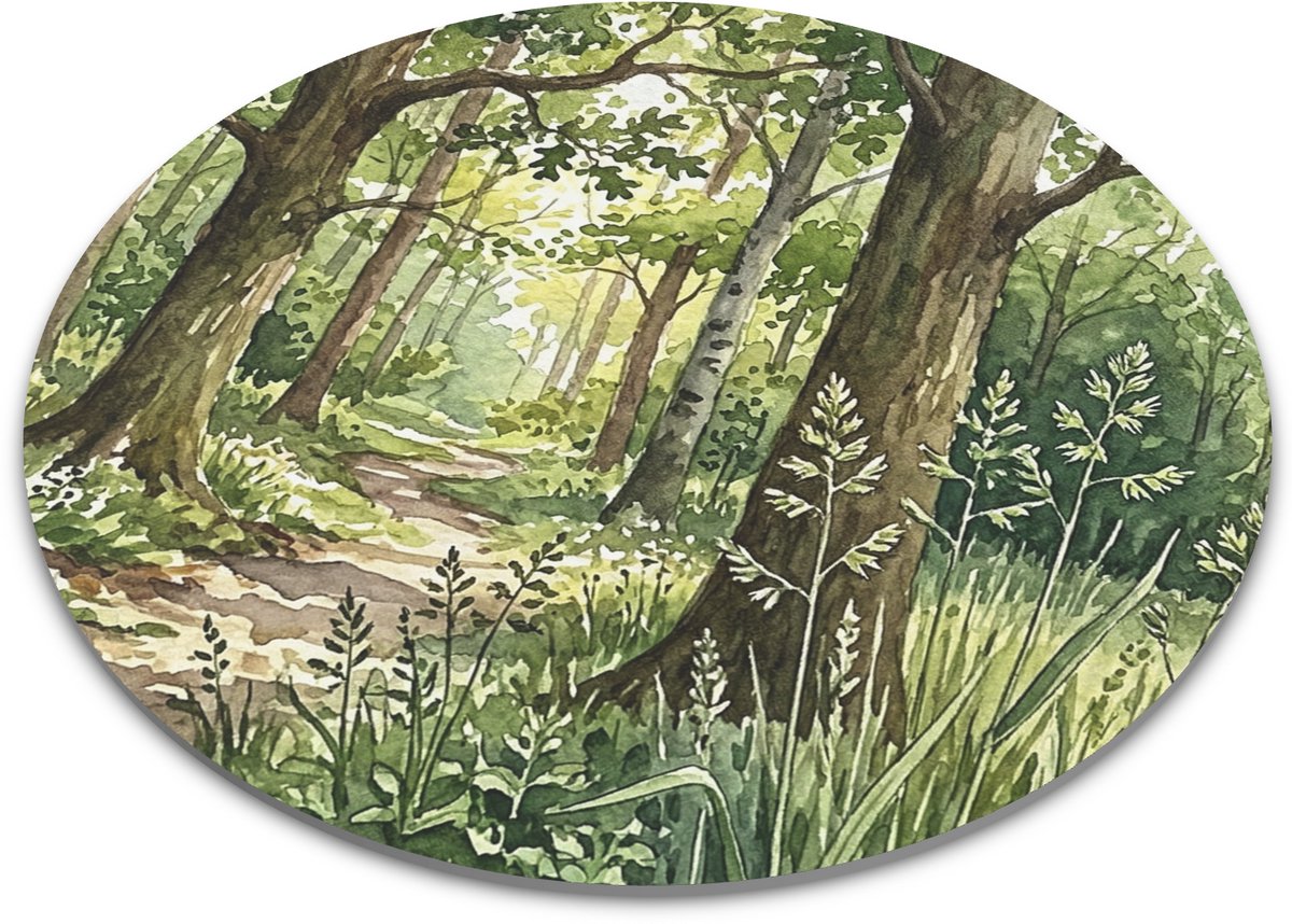 Muismat Rond - IJle Kropaar Dactylis Polygama - Botanische Natuur Illustratie Bos Gras Bospad - Bureau Accessoires Thuiswerkplek Decoratie PC - Cadeau voor haar: Vrouw, Vriendin & Collega - Aquarel Series Kantoorartikelen Computermuis Mat