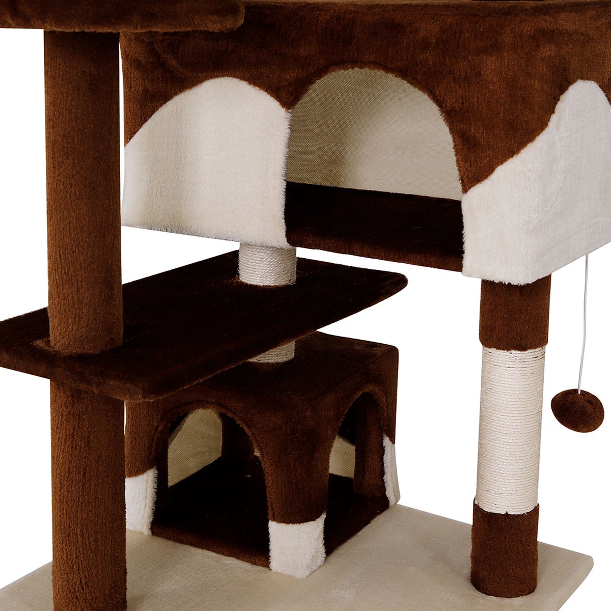 lionto Kattenkrabpaal 130 cm groot, met trap, grot & speelballen, bruin/beige thumbnail 3