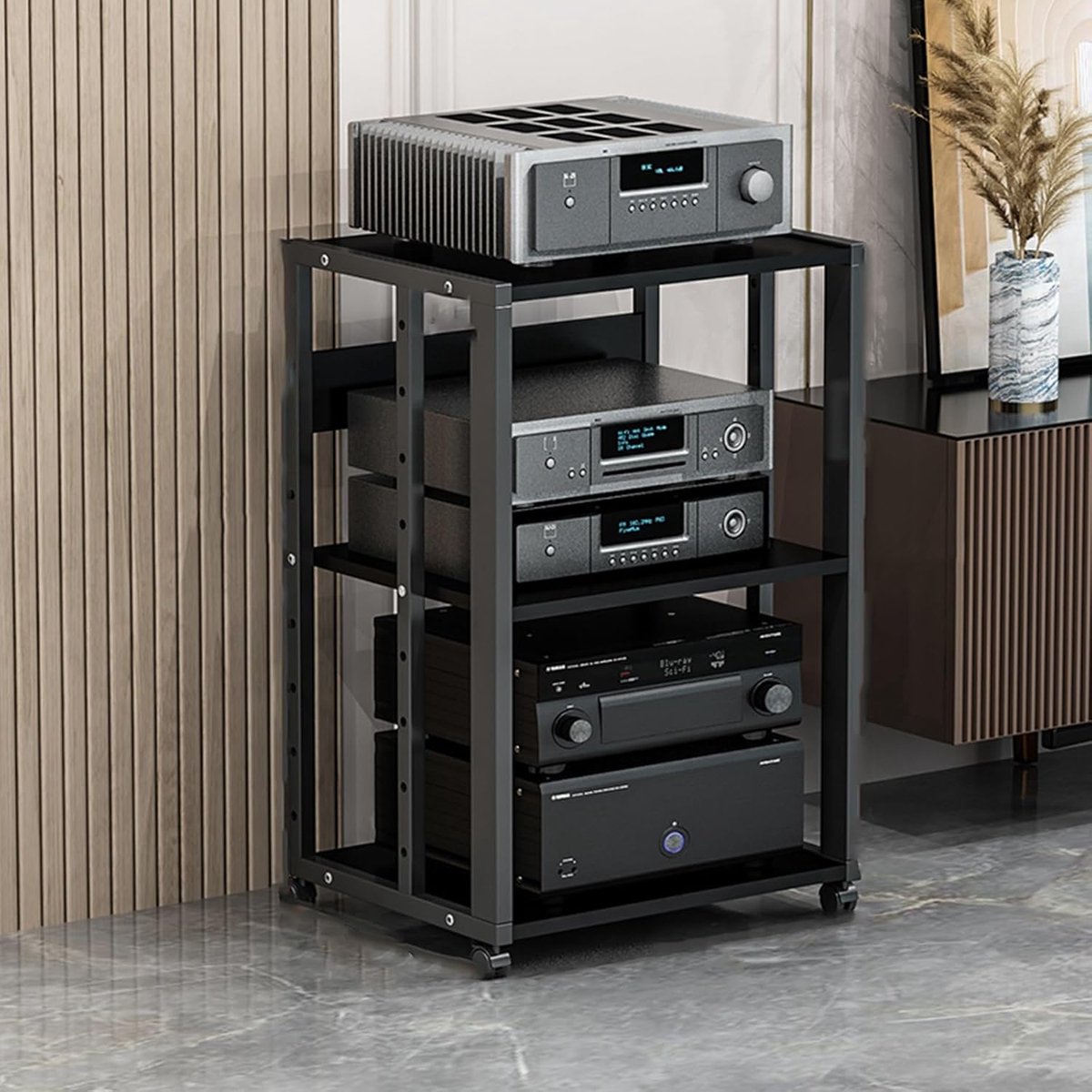 Audio Kast - Stereo Rek - Media Opslag - Verstelbare Planken - 3 Lagen - Zwart