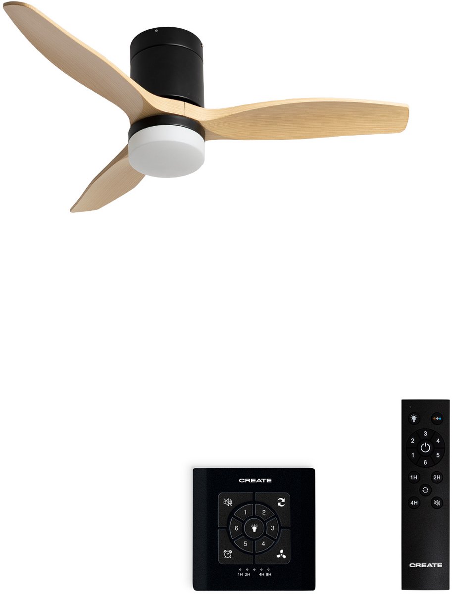CREATE - Stille plafondventilator met technische ABS bladen 40W (Ø112cm) - Met licht LED - Controller voor wandmontage + Afstandsbediening - 6 snelheden - Programmeerbaar - WIND CALM