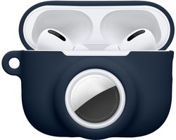 kwmobile oordopjes case geschikt voor Apple Airpods Pro 3 hoesje - Oortjes cover met AirTag houder - In-ear koptelefoon hoes - Silicone in donkerblauw