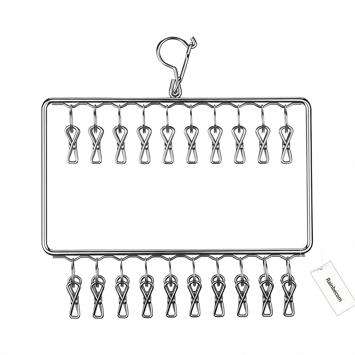 Rainbecom - Sokkenhanger RVS met Clips - 20 Clips Dubbel - Winddicht Droogrek voor Sokken en Ondergoed - RVS Wasrek 45x25 cm