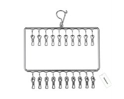 Rainbecom - Sokkenhanger RVS met Clips - 20 Clips Dubbel - Winddicht Droogrek voor Sokken en Ondergoed - RVS Wasrek 45x25 cm