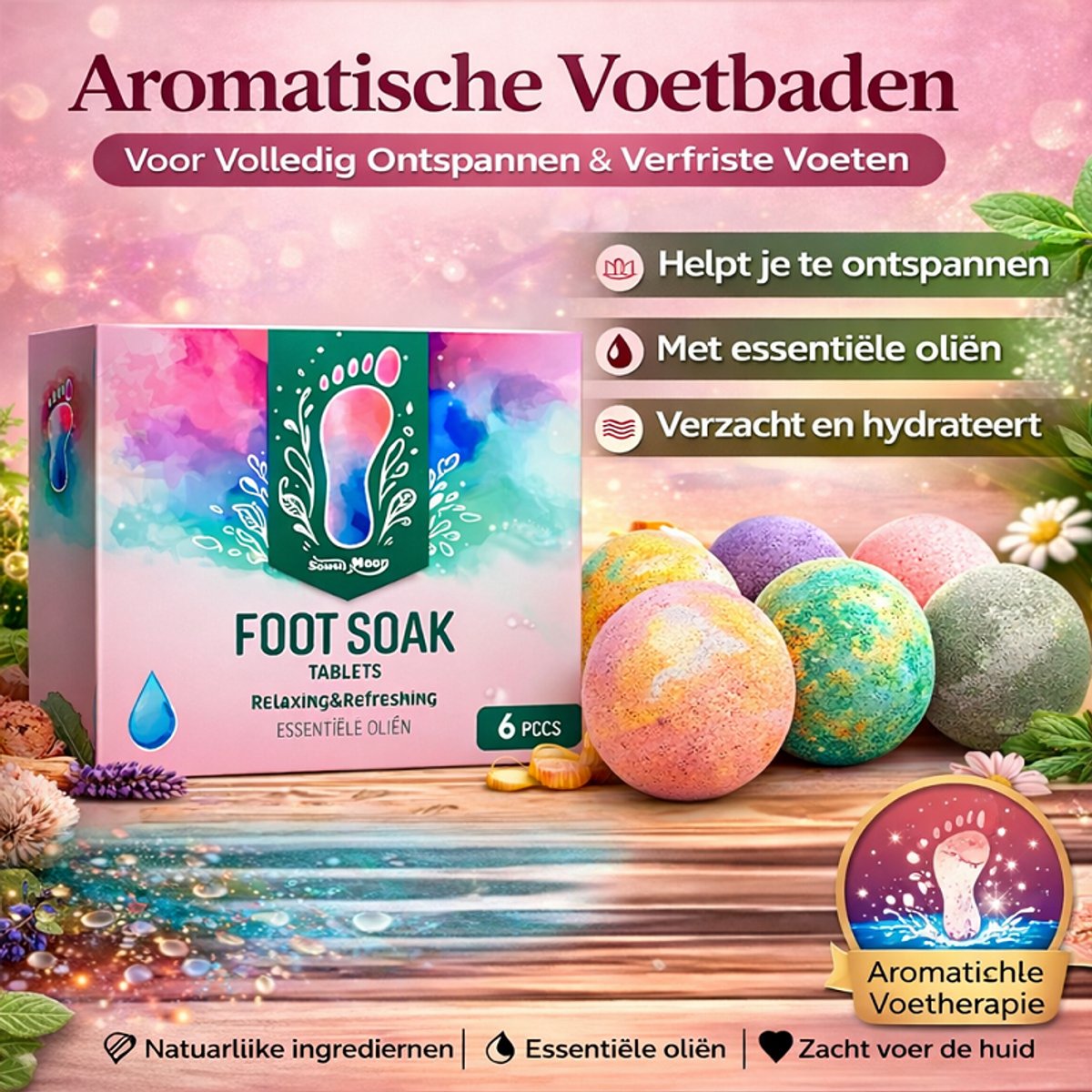 South Moon Classic - Aromatherapie Voetbad Bombs - Met Zeezout, Baking Soda & Gemberolie - Verlicht Vermoeidheid, Verzacht Oude Eelt & Hydrateert Droge Voeten - 6 Stuks
