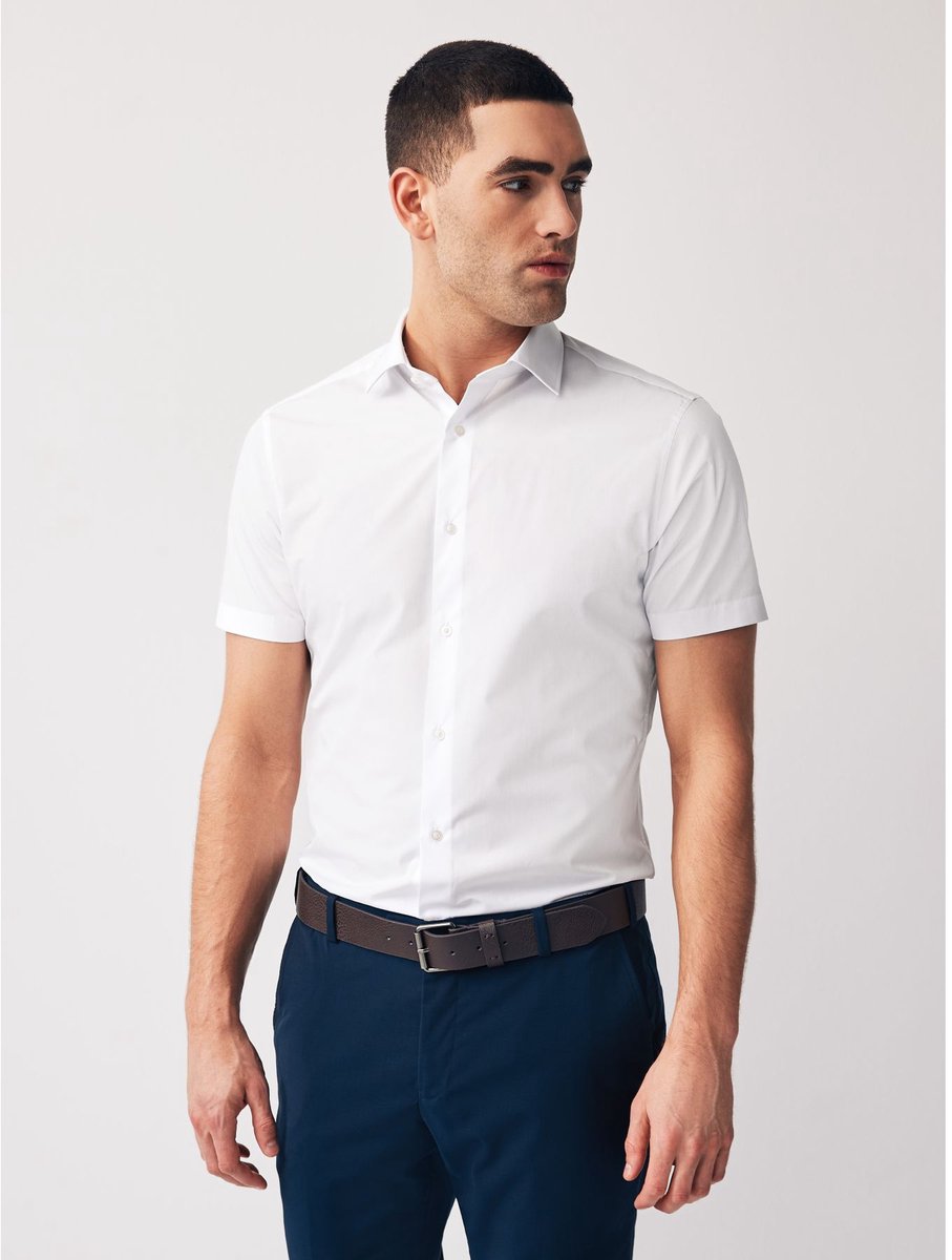 Next - Heren - Slim Fit - Verpakking van 2 eenvoudig te strijken, nette overhemden met korte mouwen - Wit