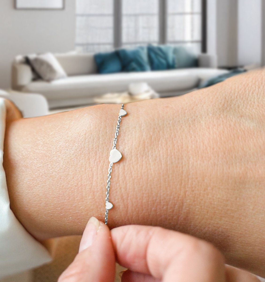 Minimalistische armband drie hartjes | Stainless Steel Zilver