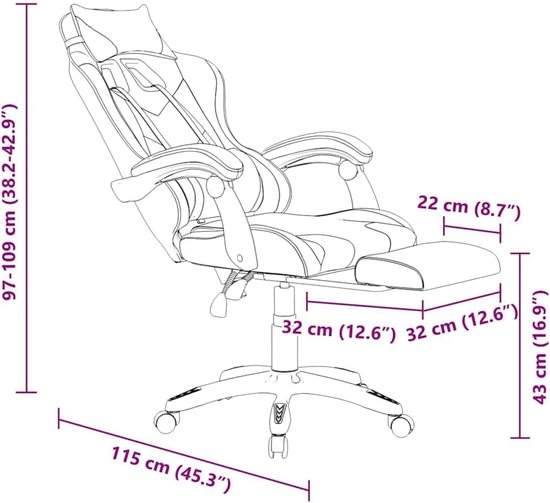 Race Gamestoel - Comfortabele Bureaustoel - Gaming en Werk - Verstelbare Rugleuning - 165 Kilogram - Zwart Camouflage van Merkloos — afbeelding 4
