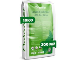 Gazonmest All-In-One (10kg, 200m2) - Voor een Diepgroen Sterk Gazon Zonder Mos en Onkruid - Gazonmeststof - Gazon Kalk - Meststof Gazon - Gras Mest - Bodemverbeteraar - Organifer