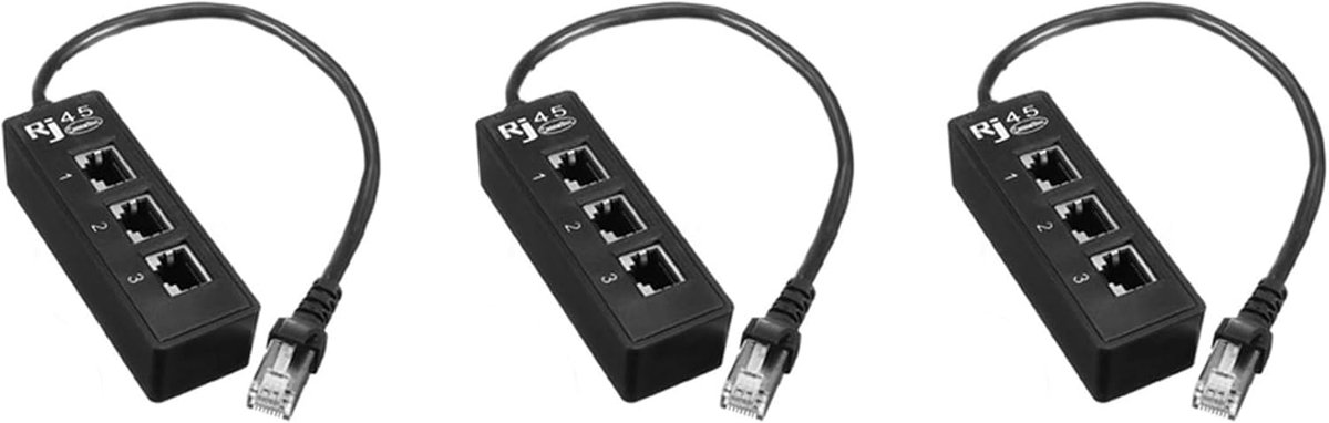 Netwerk Kabel Splitter - Ethernet Adapter - Netwerk Uitbreiding - 3 Poorten Aansluiting - Compact Formaat - Zwart