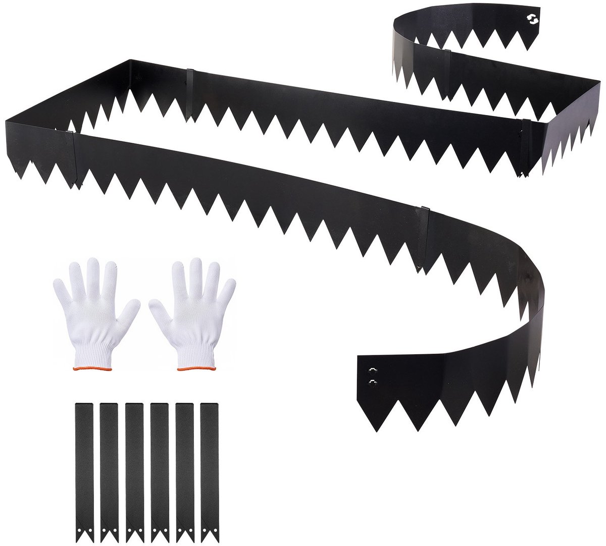 Gazonrand - Metalen Borderrand Set 6-delig - Afmeting Per Stuk 101,6 x 15,2 cm - Inclusief 6 Bevestigingsclips - Gegalvaniseerd Staal - Maairand Voor Perken en Paden - Zwart