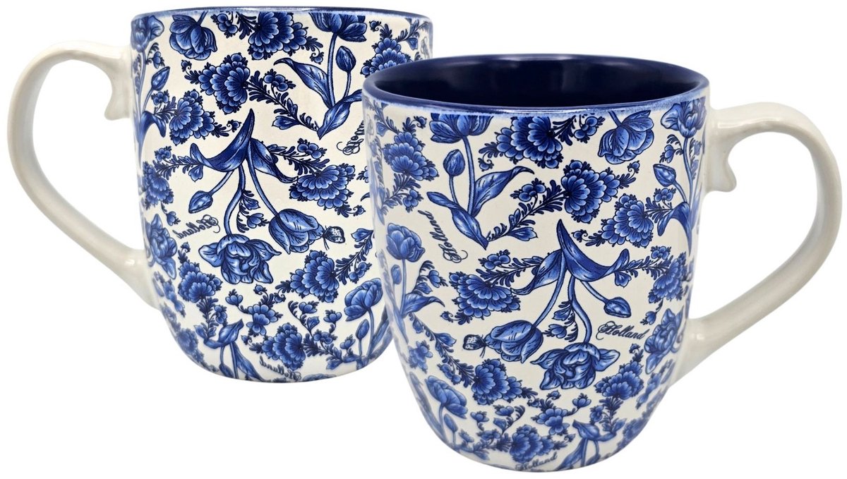 Mokkenset - geschikt voor senseo - Typisch Hollands - Delfts blauw- bloemenprint - Geschenkverpakking
