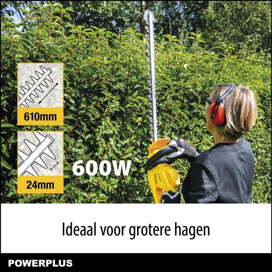 Powerplus Elektrische Heggenschaar POWXG20081 - Elektrische haagschaar van 600 W, mes van 610 mm en snijafstand van 24 mm, tuingereedschap voor het knippen van struiken, heggen en planten van Powerplus — afbeelding 4