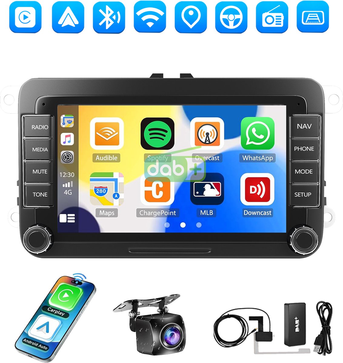 ESSGOO DAB+ Autoradio met bluetooth - Apple Carplay - Android Auto - Geschikt voor Volkswagen - Android 15 - 1+32 GB - Navigatiesysteem - Wifi - 7 inch HD touchscreen - Achteruitrijcamera