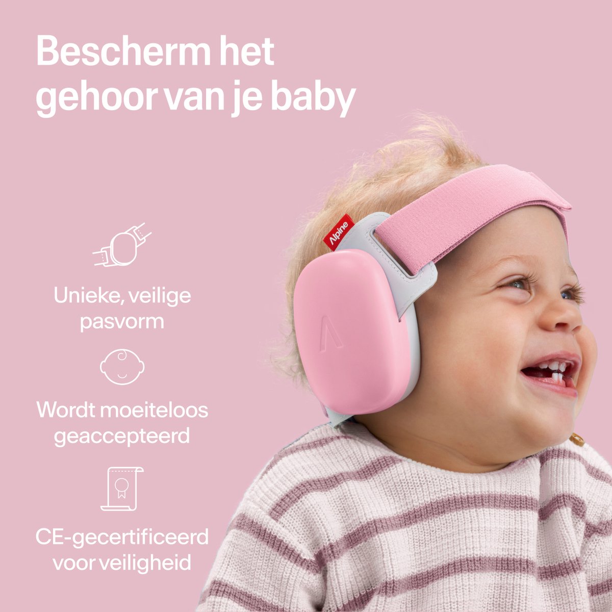 Alpine Muffy Baby Comfort (12-48 Maanden) - CE & ANSI Gecertificeerde Koptelefoon Baby - Verstelbare Gehoorbescherming Baby en Kinderen - Unieke Hoofdband voor Veilige & Comfortabele Pasvorm - 24 dB Demping - Roze – foto 2