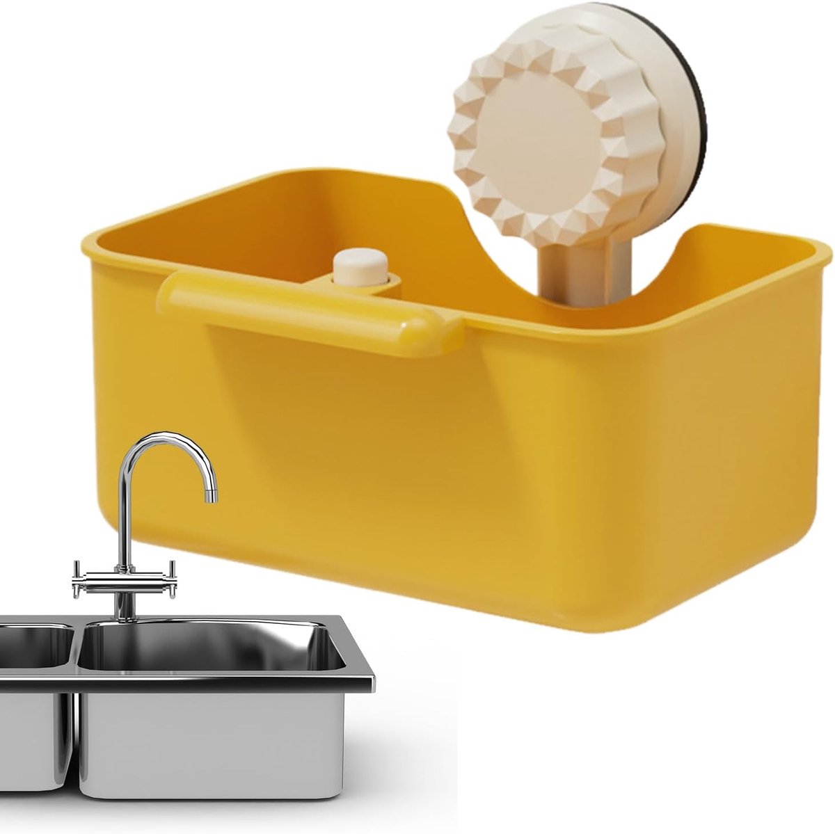 Gootsteen Zeefmand - Keuken Organizer - Afval Scheiden - Met Sponshouder - 15x10x7 cm - Geel