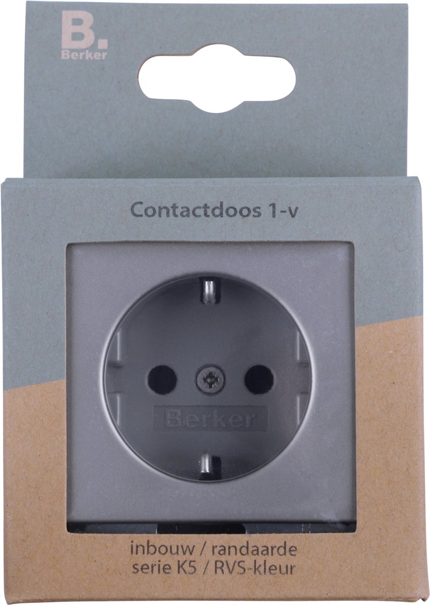 BERKER K5 inbouw contactdoos rvs 1-voudig randaarde