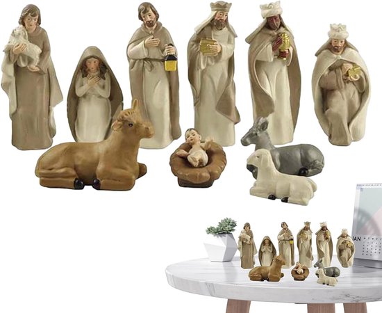 Kerststal Beeldjes - Kerst Decoratie - Woonkamer Inrichting - Handgeschilderde Figuren - 41 x 195 x 155 cm