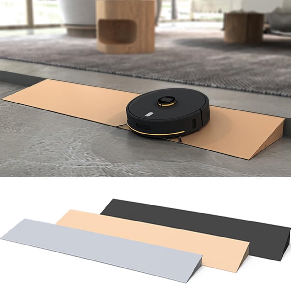 Drempelhulp Oprit - Rolstoelhelling Rubber - Toegankelijkheid Verbeteren - Antislip Gecanneleerd Oppervlak - 2 cm Hoog - Zwart Grijs