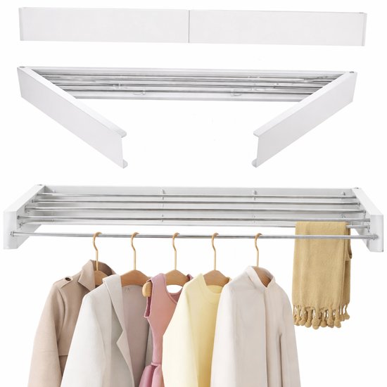 Séchoir mural FitFusionHome - Séchoir - Séchoir pliable - Wasrek suspendu - Extensible - Séchoir mural - Longueur de séchage 4 m - 80 cm - Longueur de séchage 4 m - Wit