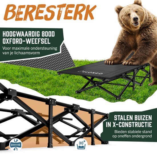 ELONEO inklapbaar veldbed met matras tot 200 kg draagvermogen campingbed logeerbed,grijs van Merkloos — afbeelding 3
