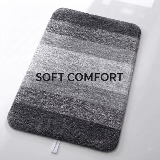 BOTC Badmat - Antislip - 80x50cm - Absorberende Badmat - Douchemat - Toiletmat - Grijs/Wit