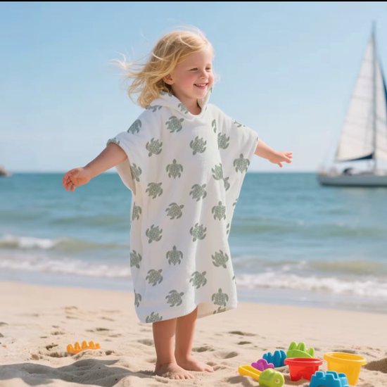 Little Olives - Badcape kind - Strandlaken kind - Badponcho Kind - Badhanddoek kinderen - Badcape met muts - Bad Poncho - Kinderponcho Handdoek - Omkleed handdoek - Strand Handdoek - Schildpad - Kleuter strandlaken - Bad Handdoek - Vakantie Handdoek