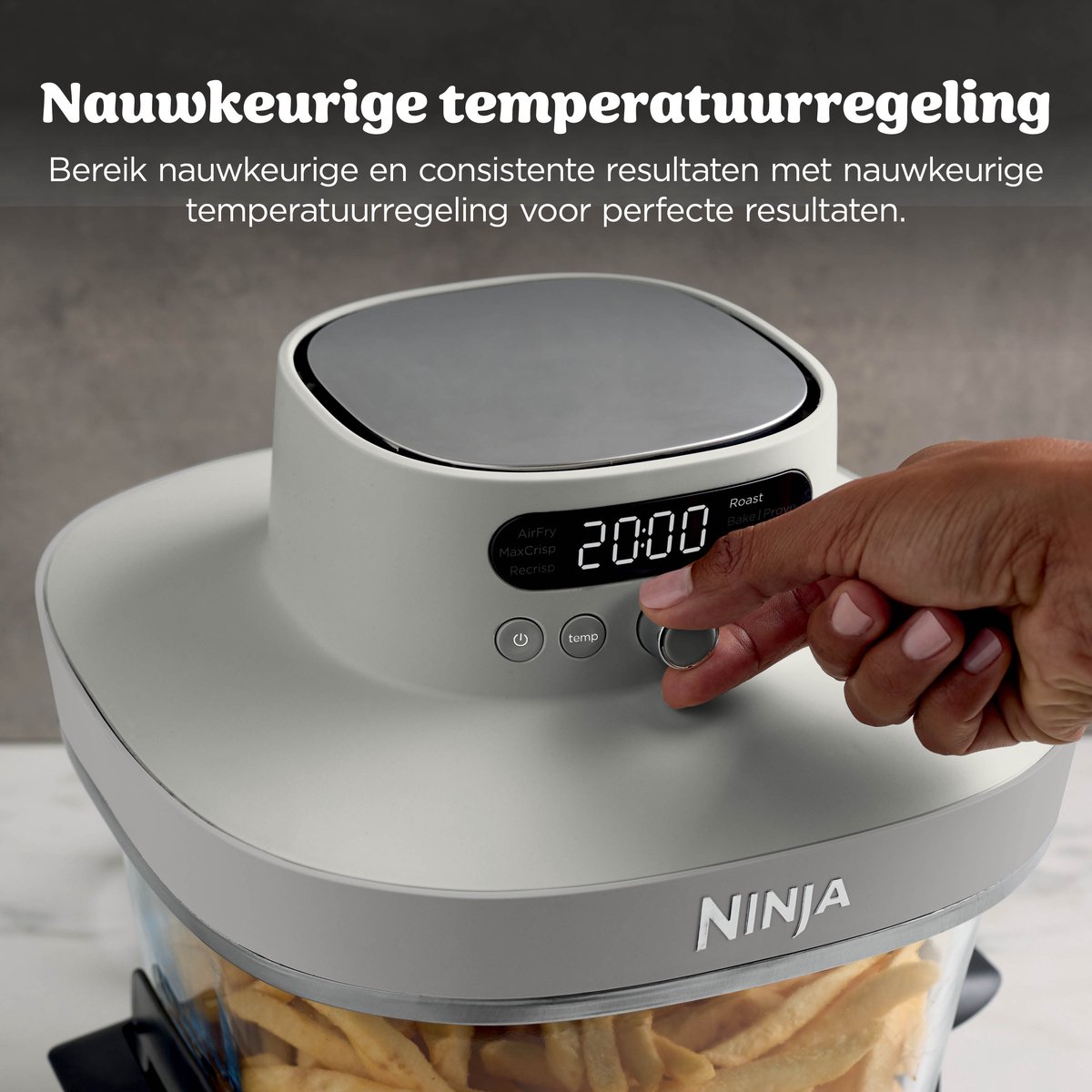 Ninja CRISPi PRO 7-in-1 Glazen Airfryer met 7 functies - Airfryen, Bakken, Braden, Rijzen, Drogen. Max Crisp en Opnieuw krokant maken - 2.3 liter en 5.7 liter glazen schaal - PFAS vrij koken - Stone - AS101EULG – foto 4