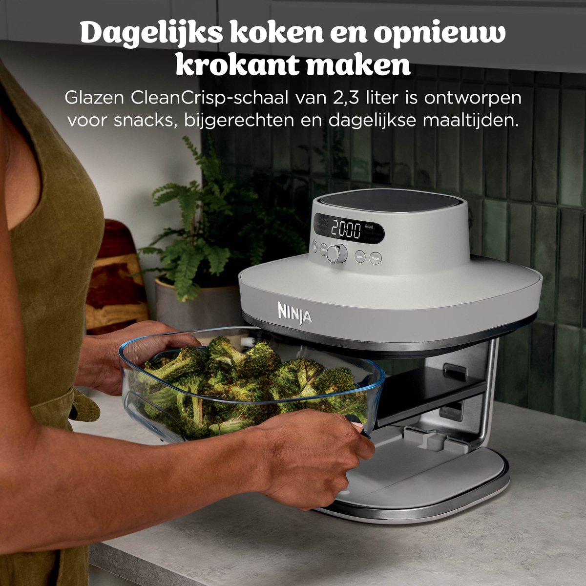 Ninja CRISPi PRO 7-in-1 Glazen Airfryer met 7 functies - Airfryen, Bakken, Braden, Rijzen, Drogen. Max Crisp en Opnieuw krokant maken - 2.3 liter en 5.7 liter glazen schaal - PFAS vrij koken - Stone - AS101EULG – foto 2