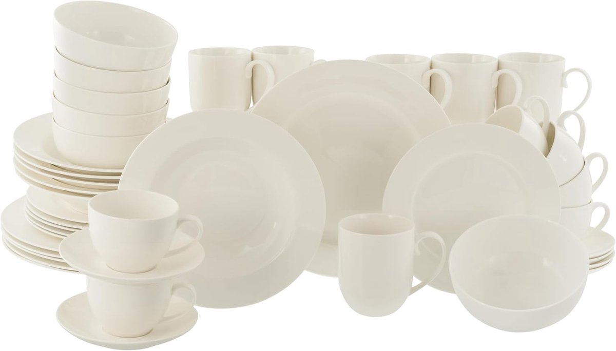 Serviesset 42 Delig - Combi servies - Dagelijks gebruik - Elegante scherf - 6 persoons - Wit