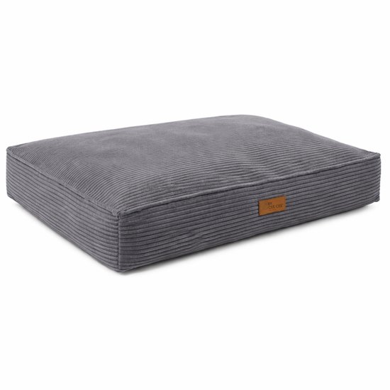 By Cee Cee Coussin Orthopédique pour Chien - Convient comme Coussin de Banc & Lit pour Chien - Panier pour Chien avec Housse Lavable - Remplissage Foam Flakes - Tissu Côtelé Grijs - 100x70x18 cm - Bas