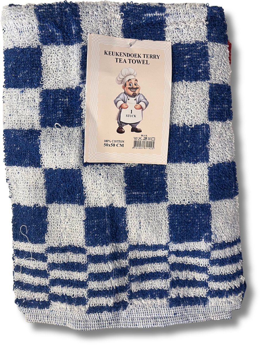 Beau Maison Keuken Handdoek (3 stuks) Geblokt Blauw 50x50 cm