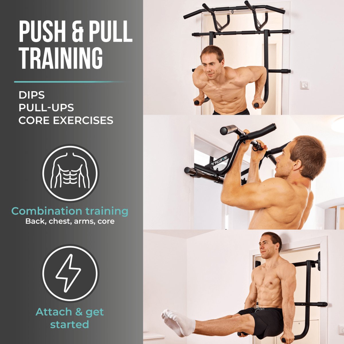 PULLUP & DIP Pro - Dip Module Uitbreiding - Voor Deur-Pull-up Stangen - 4-voudig Verstelbare Breedte - 38mm Gripdiameter thumbnail 5